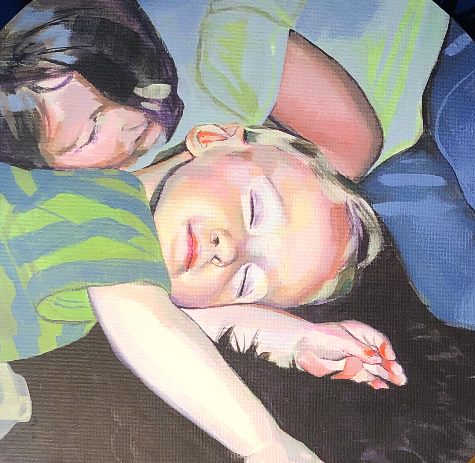 Artist painting a large-scale mural in a dramatic studio